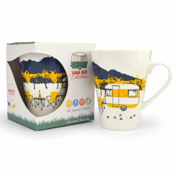 Mok teardrop caravan geel - Koffiemok Van Go Collections