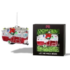 Kerstornament caravan rood met doosje