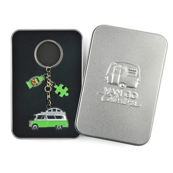 sleutelhanger groene camper van go blik
