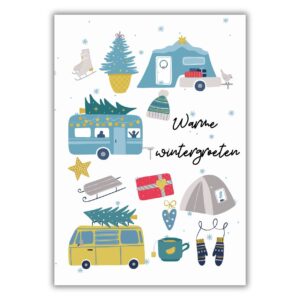 kerstkaart wintersfeer kamperen dubbel