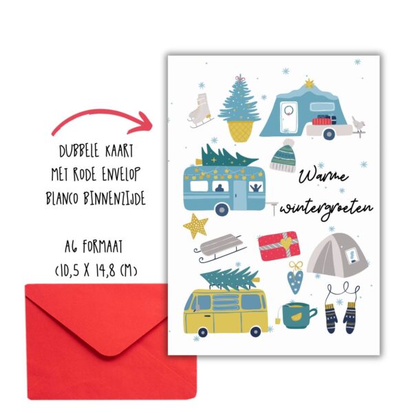 kerstkaart wintersfeer kamperen dubbel