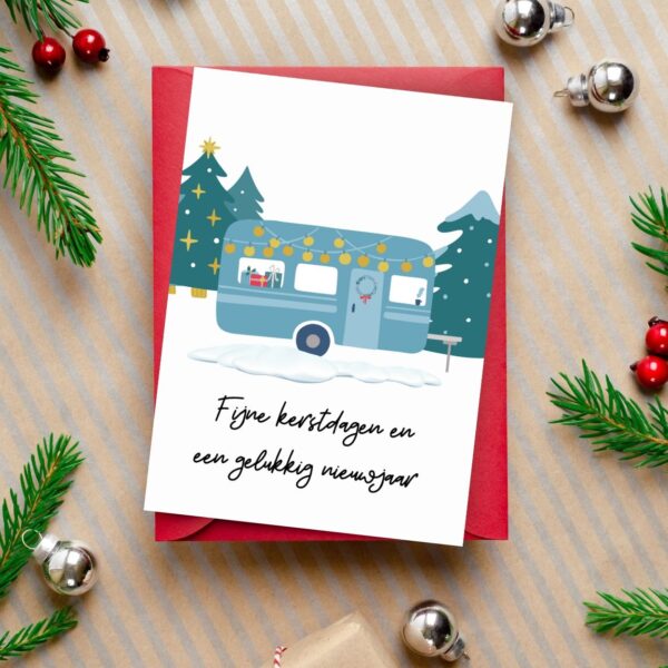Kerstkaart I Love Kamperen - caravan