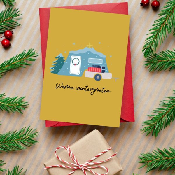 Kerstkaart I Love Kamperen - vouwwagen