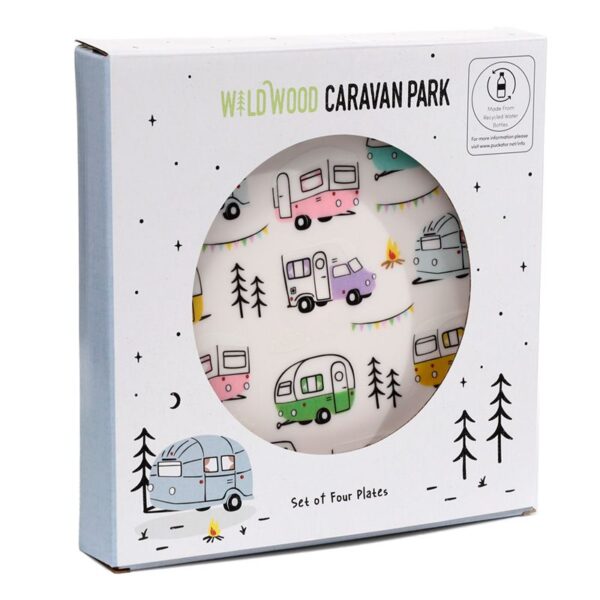 Bord camping servies gekleurde caravans campers set van 4 wildwood
