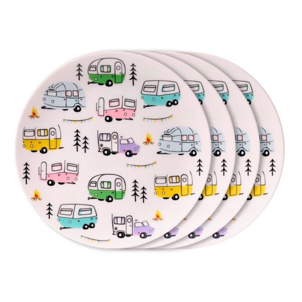 Bord camping servies gekleurde caravans campers