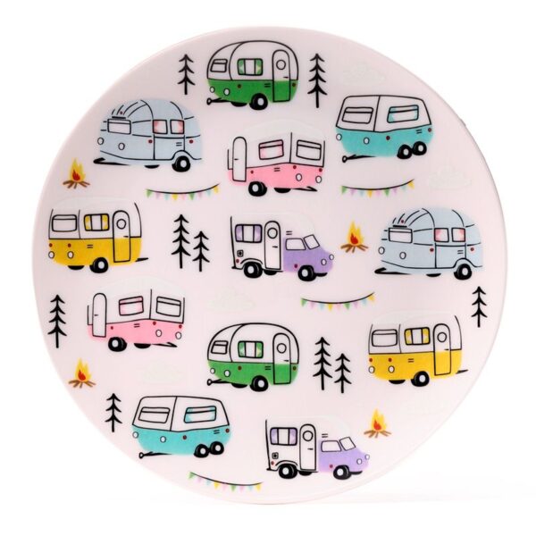 Bord camping servies gekleurde caravans campers