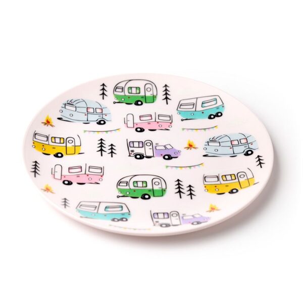 Bord camping servies gekleurde caravans campers wildwood