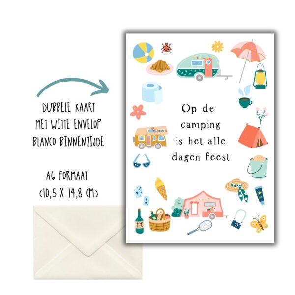 kaart kamperen op de camping is het alle dagen feest met envelop