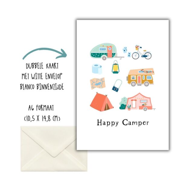 wenskaart kamperen happy camper met envelop