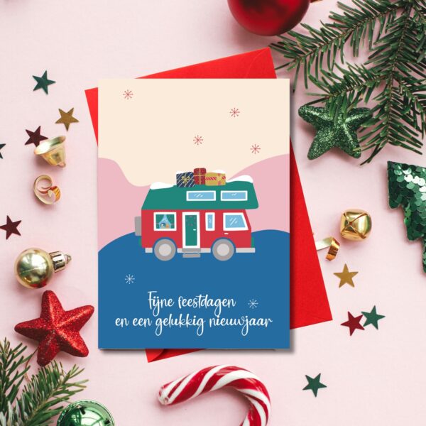 kerstkaarten kamperen camper kleurrijke kerst 01