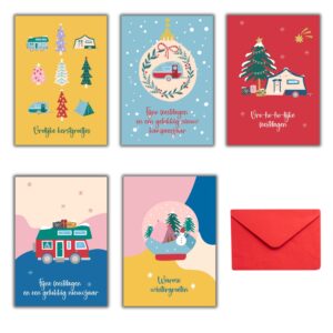 kerstkaarten kamperen camping kleurrijke kerst 01