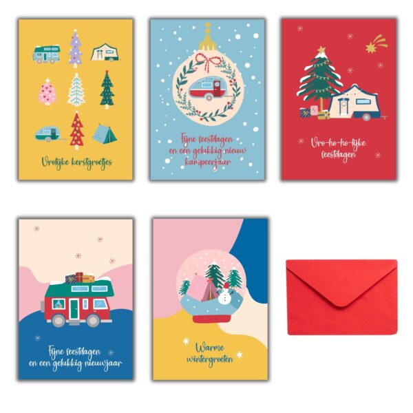 kerstkaarten kamperen camping kleurrijke kerst 01