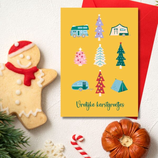 kerstkaarten kamperen kerstgroetjes kleurrijke kerst 01