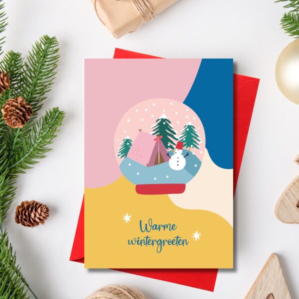 kerstkaarten kamperen tent kleurrijke kerst 01