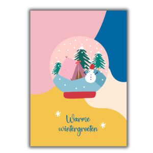 kerstkaarten kamperen tent kleurrijke kerst 02